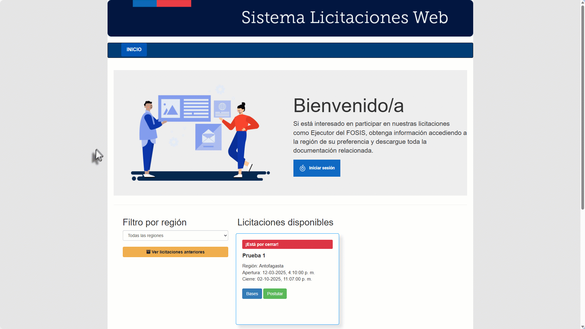 Búsqueda de licitaciones disponibles por región